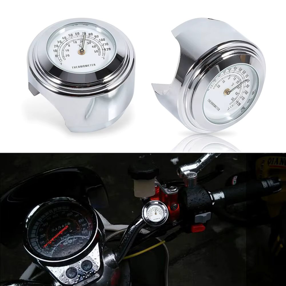 1/3/5pcs Motorcycle Handlebar Mount Watch Dial Clock & Thermometer Temp White