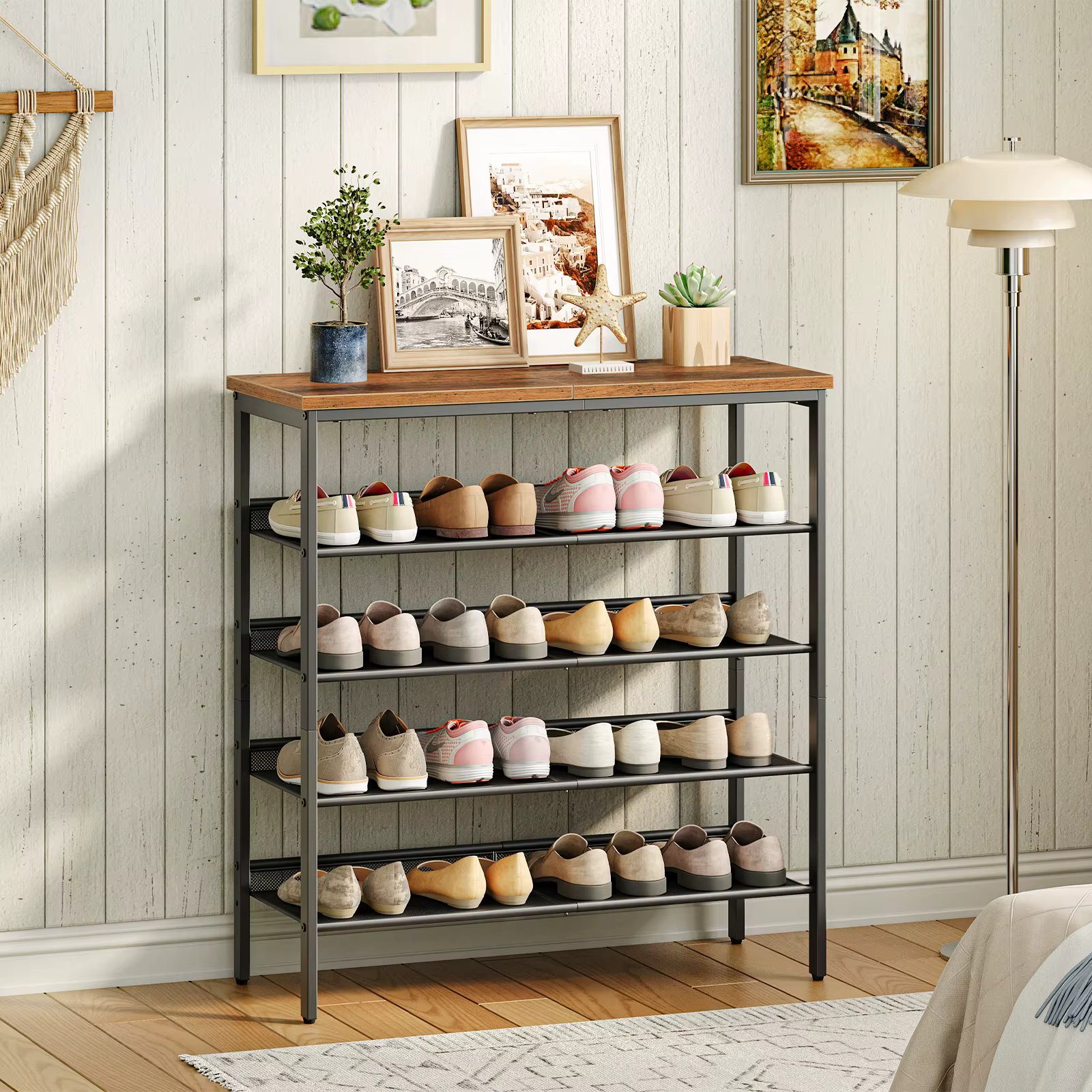 Shoe Rack, 5-Tier Shoe Organizer, Shoe Storage Rack for 16-20 Pairs, Adjustable Mesh Shelves, Shoe Storage Unit for Entryway