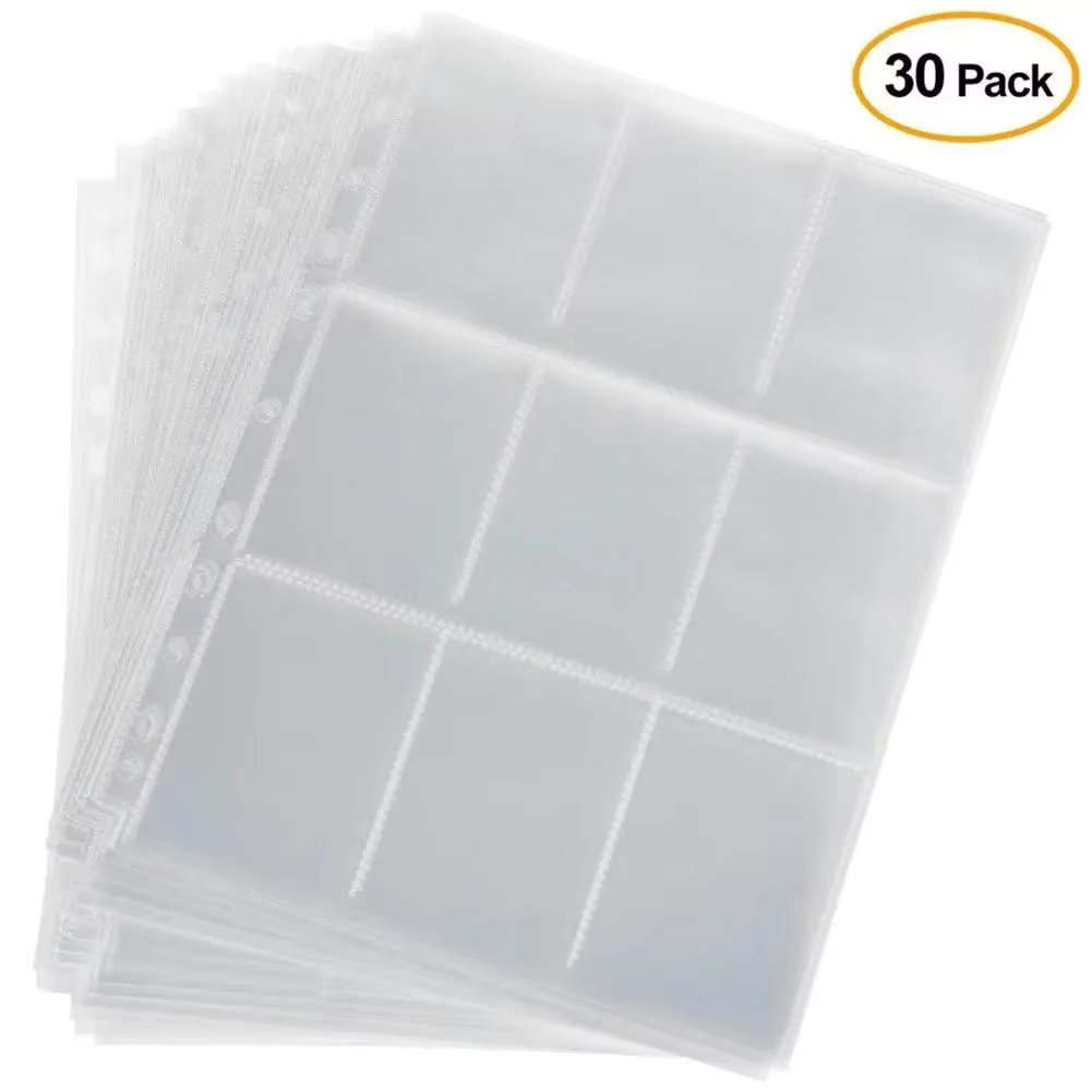 9-Card Protector Sleeves Pocket Gaming Trading Card Tarrot Card Album Pages Binder Sheets for Stickers Stamps Card Page Storage