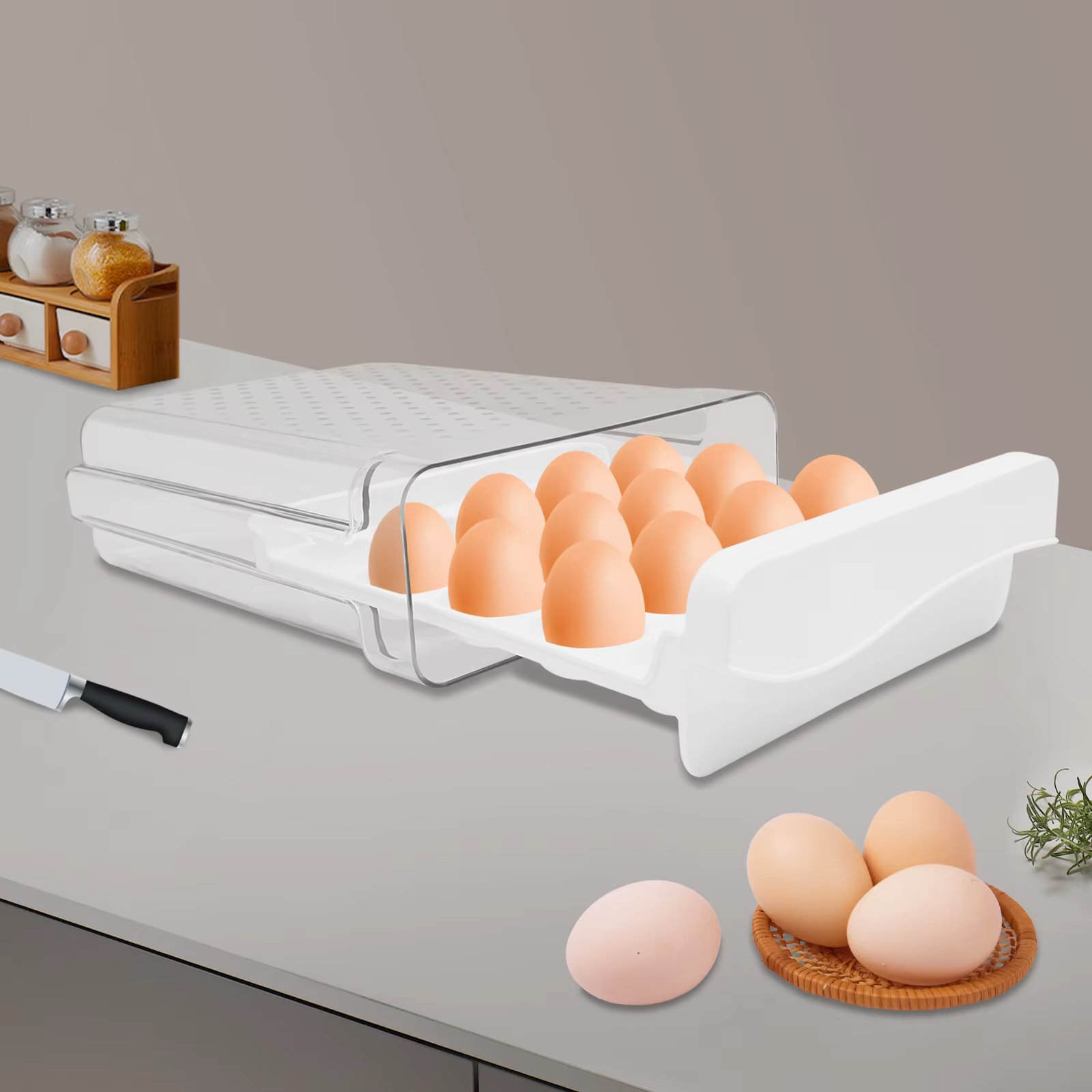 Egg Container for Refrigerator, Egg Holder for Fridge, Egg Fresh Storage Box, Egg Tray for 20 Eggs, Clear Egg Organizer