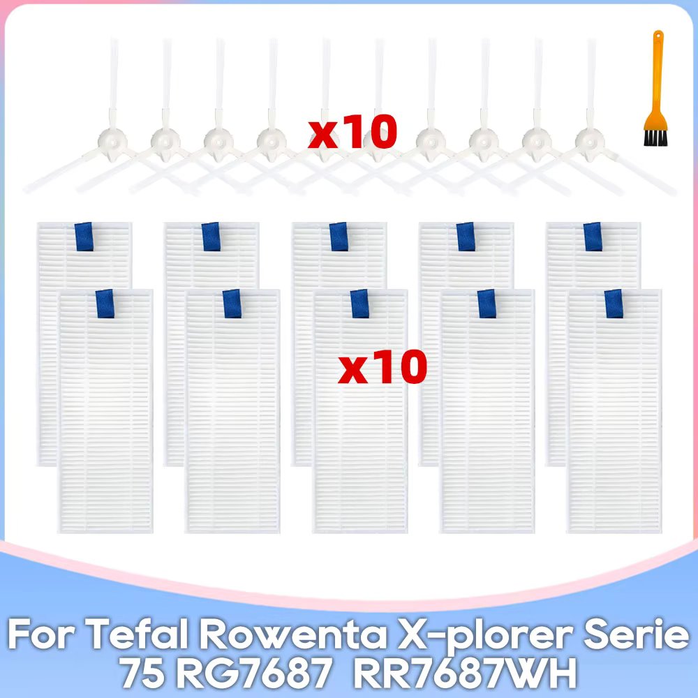 Compatible For Tefal Rowenta X-plorer serie 20 40 50 75 RG7687 / RR7687WH Robot Vacuum Cleaner Spare Part Side Brush Hepa Filter