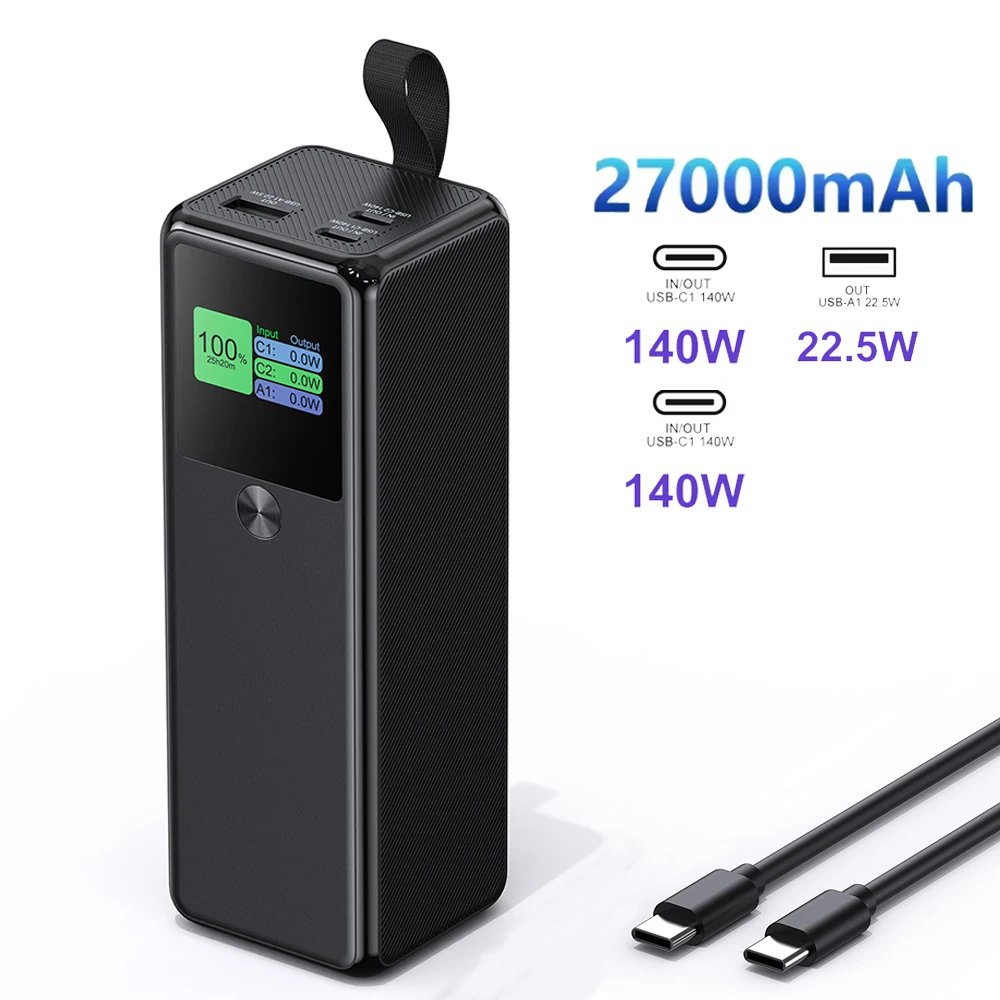 AUFU Power Bank 27000mAh Portable 3-Port Charger 140W PD3.1 Fast Charging External Battery Powerbank for Macbook pro Laptop iPad