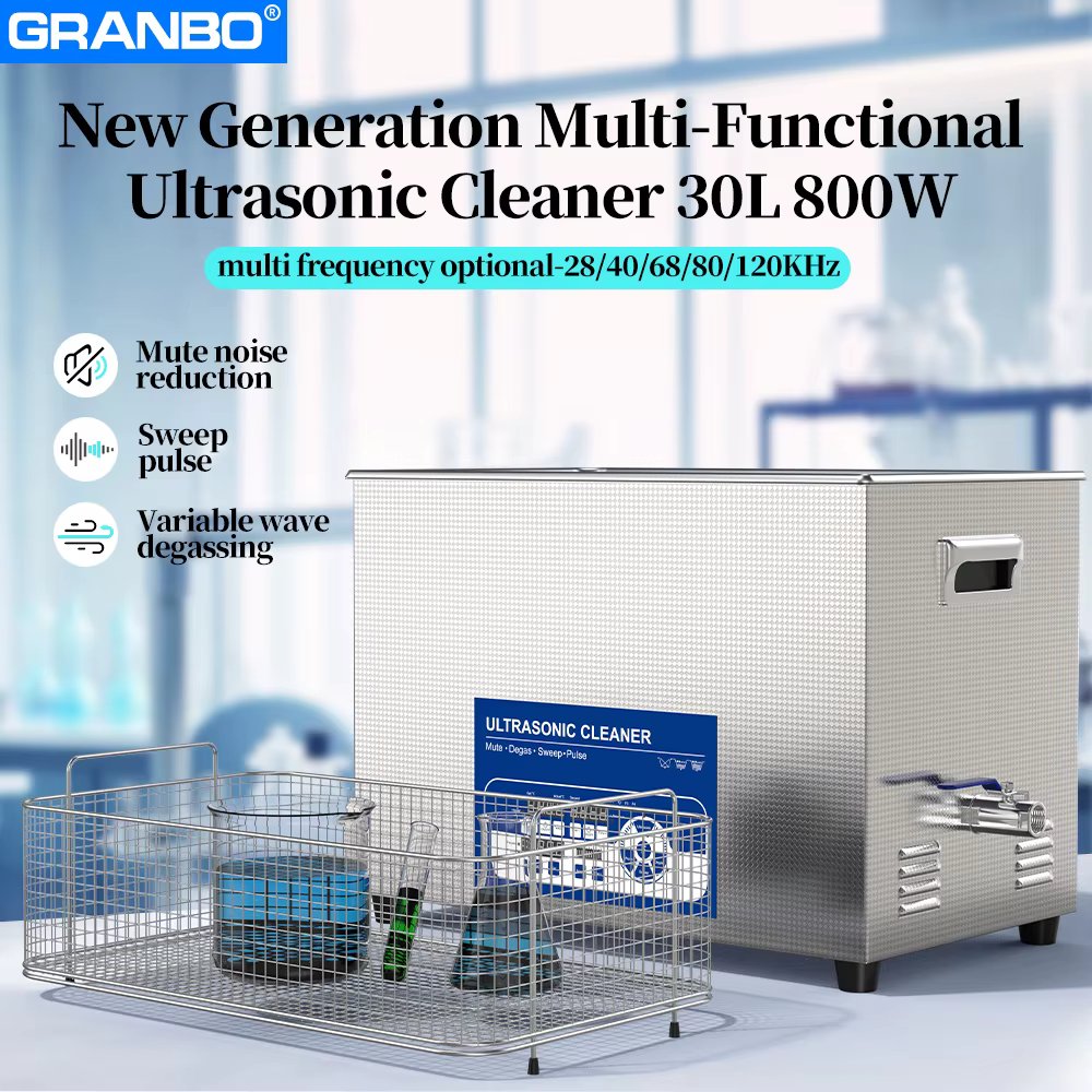 GRANBO New Ultrasonic Clenaer 40/68/80/100/120KHz 800W 7.9 Gal Lab Auto Motor Parts Chemical Industry Multi-Purpose Cleaning