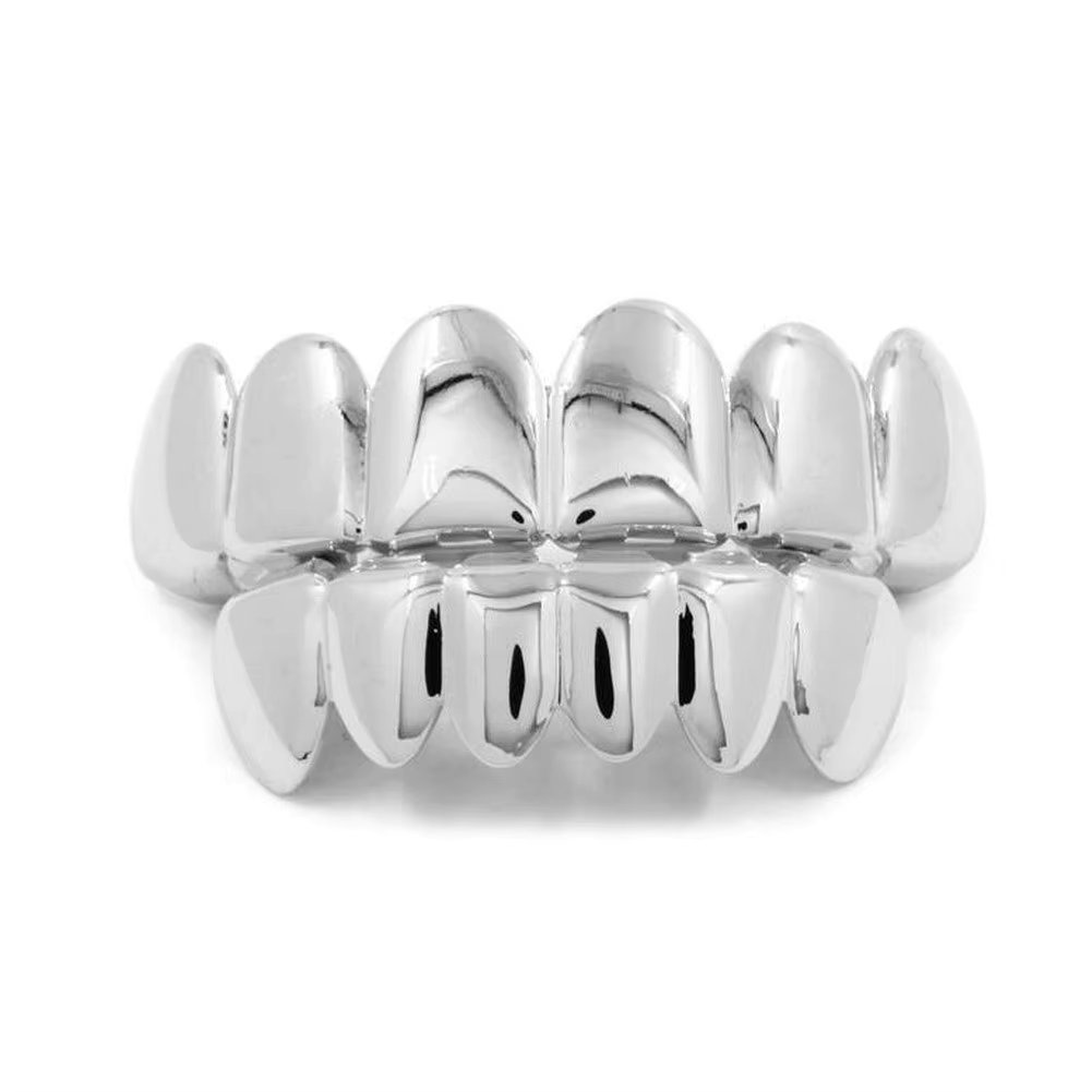 RACHELZ Hip Hop Glossy Teeth Grillz Fashion Gold Color Top Bottom Tooth Caps Dental Grills For Women Men Halloween Jewelry