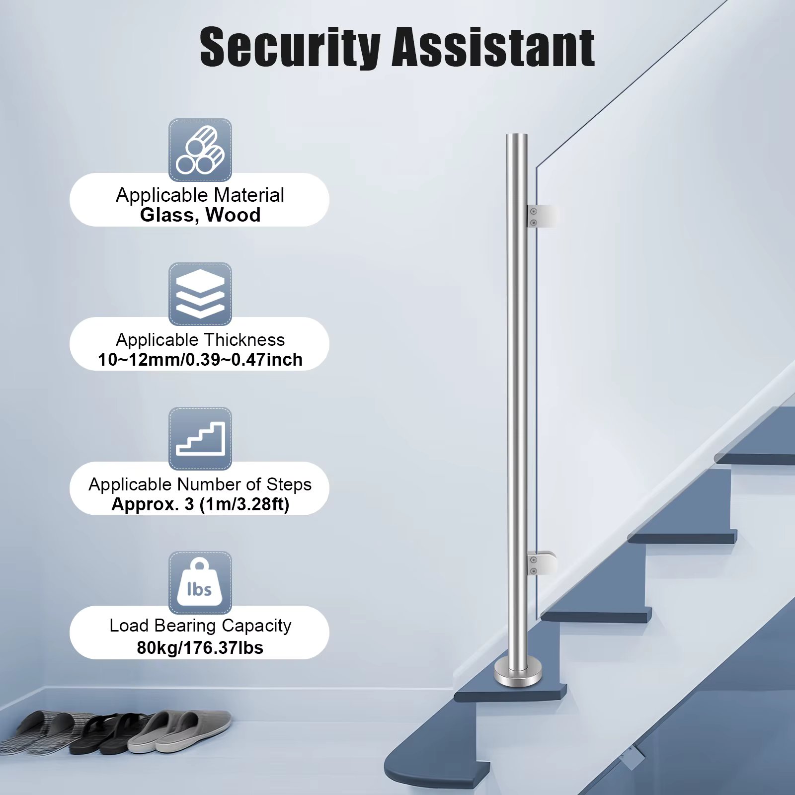 Stainless Steel Railing Fence Pole Handrail 110cm Glass Railing Post for Garden Balustrades Stairs Post 110cm End Post