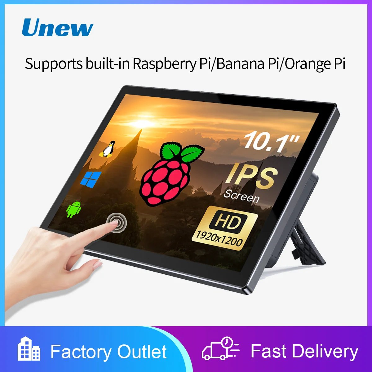10.1 inch  Pi Monitor 1920x1200 LCD 16:9 60Hz Raspberry Pi Display and Case Industrial Display  HDMI USB Monitors