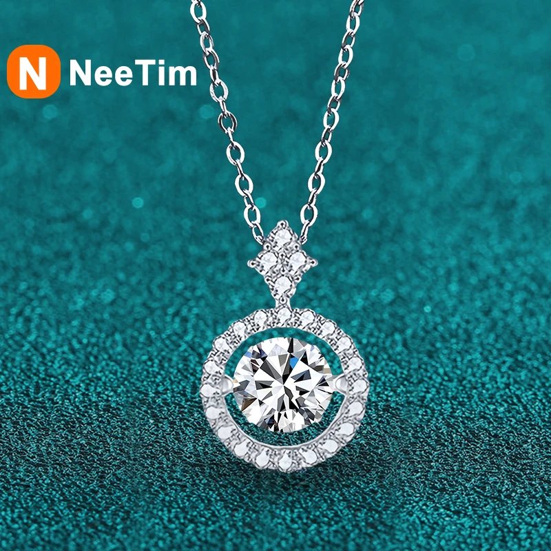 NeeTim 1CT Moissanite Pendant For Women Diamond Necklace S925 Sterling Silver White Gold Plated Jewelry Valentine's Day Gift