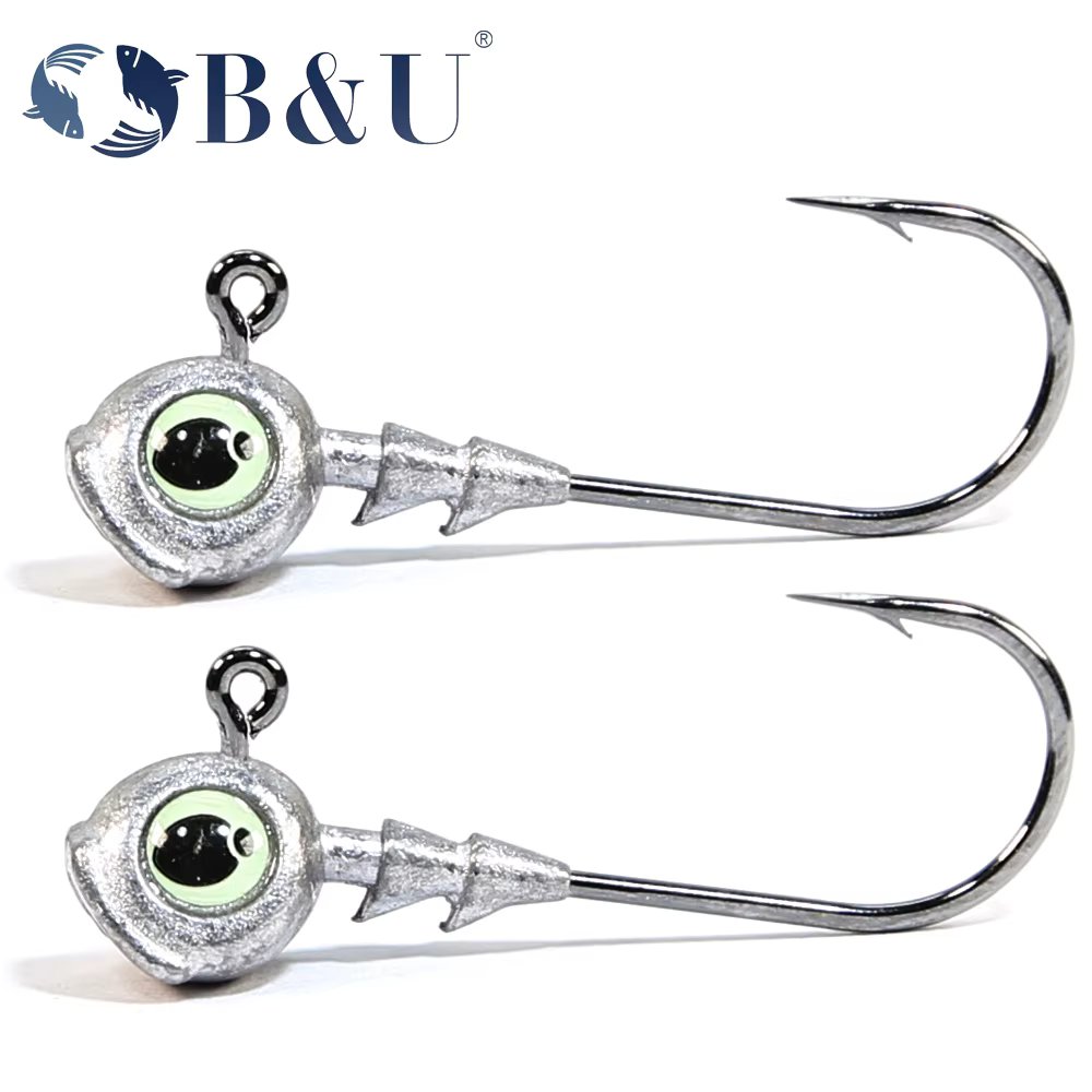 B&U Swimbait Hook Jig Head High Strength Fishing Worm Lure Hooks For Seawater Freshwater Fishhook Fishing Tackle Luminous Eyes