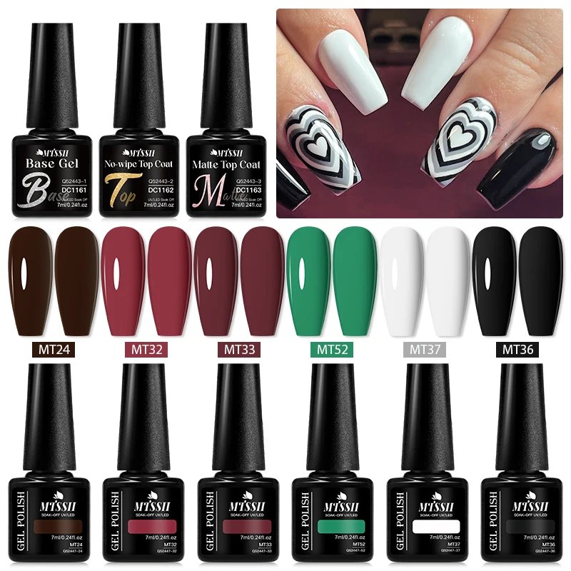 9Pcs/Set Gel Nail Polish Popular Colors Pink Red Black In Autumn Semi Permanent Soak Off UV LED Nail Art Gels Nail Varnish