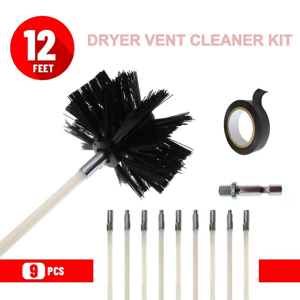 12-50 Feet Chimney Sweep Cleaning Kit,Dryer Vent Cleaner for Flue Fireplace Sewage Pipe Fume Hood,Rods+Brush Head+hexagonal Rod