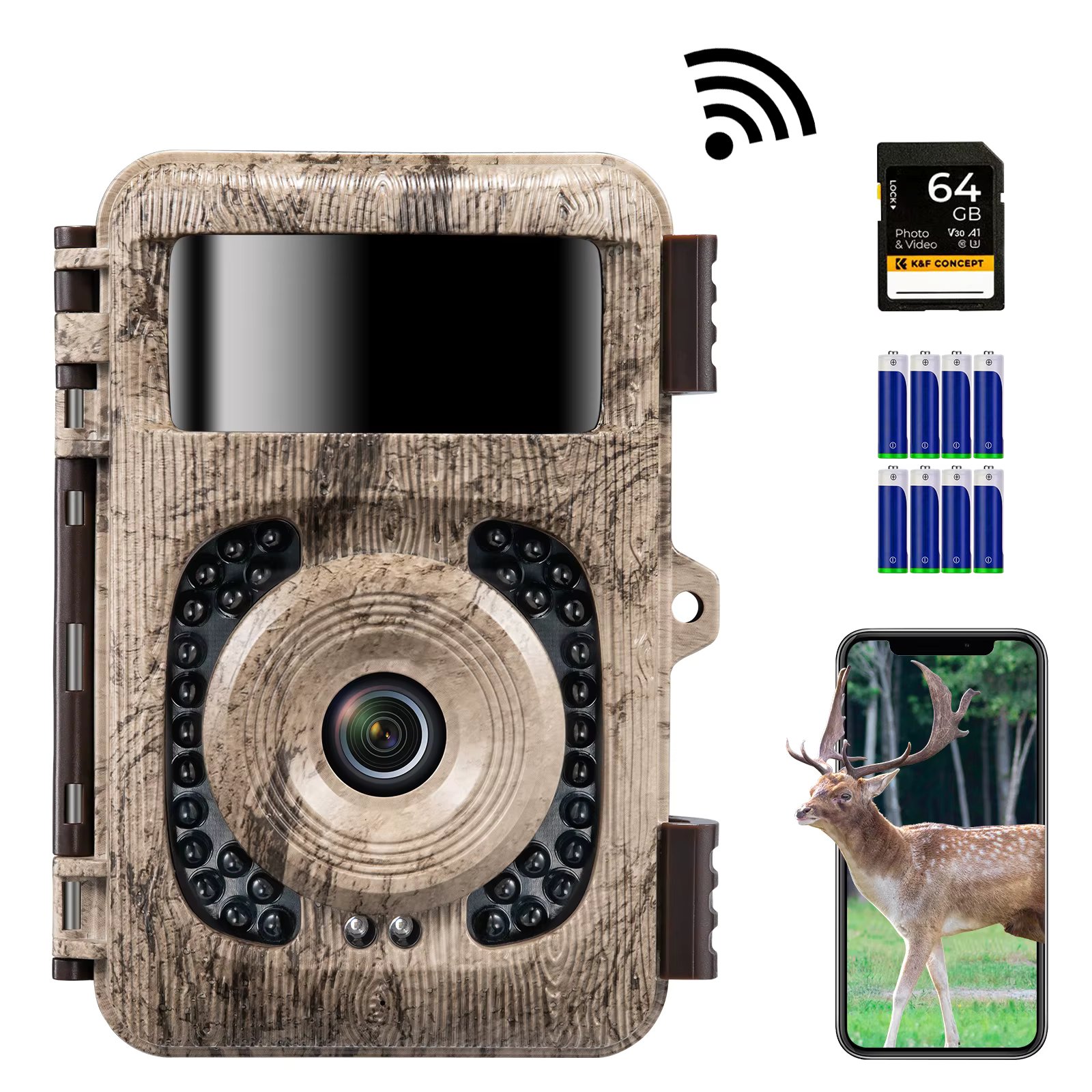 Trail Camera 4k 48MP WiFi Hunting Cameras with 0.2s Trigger Time No Glow Infrared Led for Night Vision Motion Activate Trail Cam