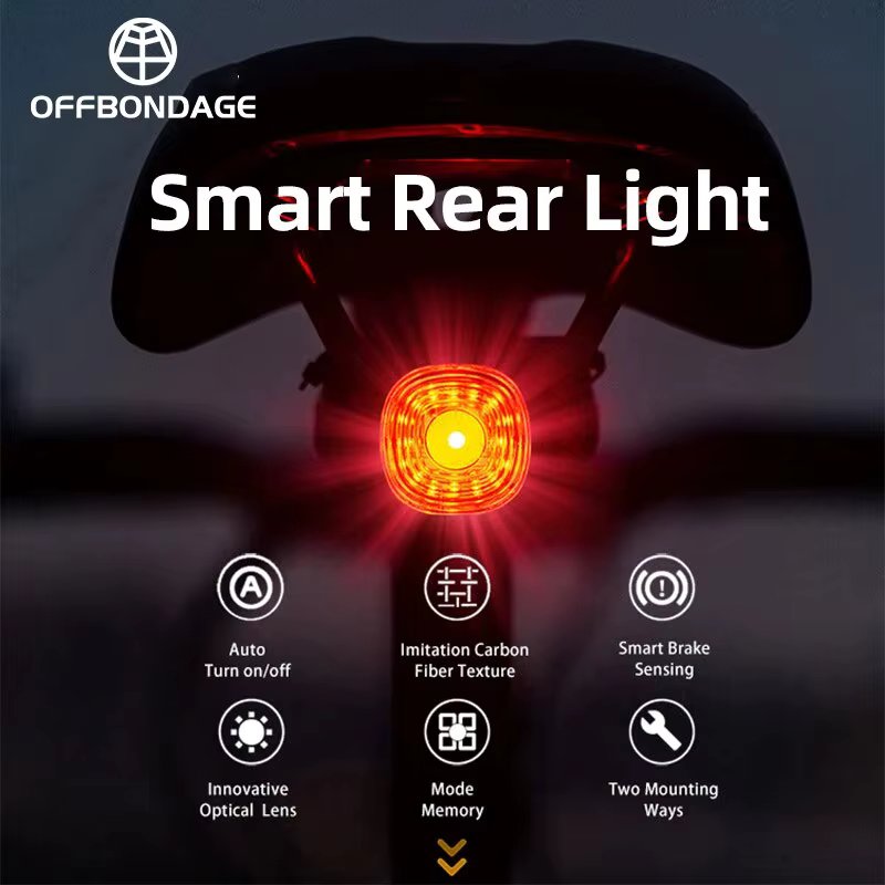OFFBONDAGE Smart Bicycle Brake Light IPx6 Taillight Type-C Bike Tail Rear Light Auto Stop LED Riding Warning Cycling Light