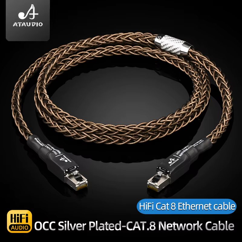 High Speed RJ45 Network Cable 7N OCC Silver Plated HiFi Cat8 Ethernet Cable 40Gbps Laptop Internet LAN Cable for PC Router