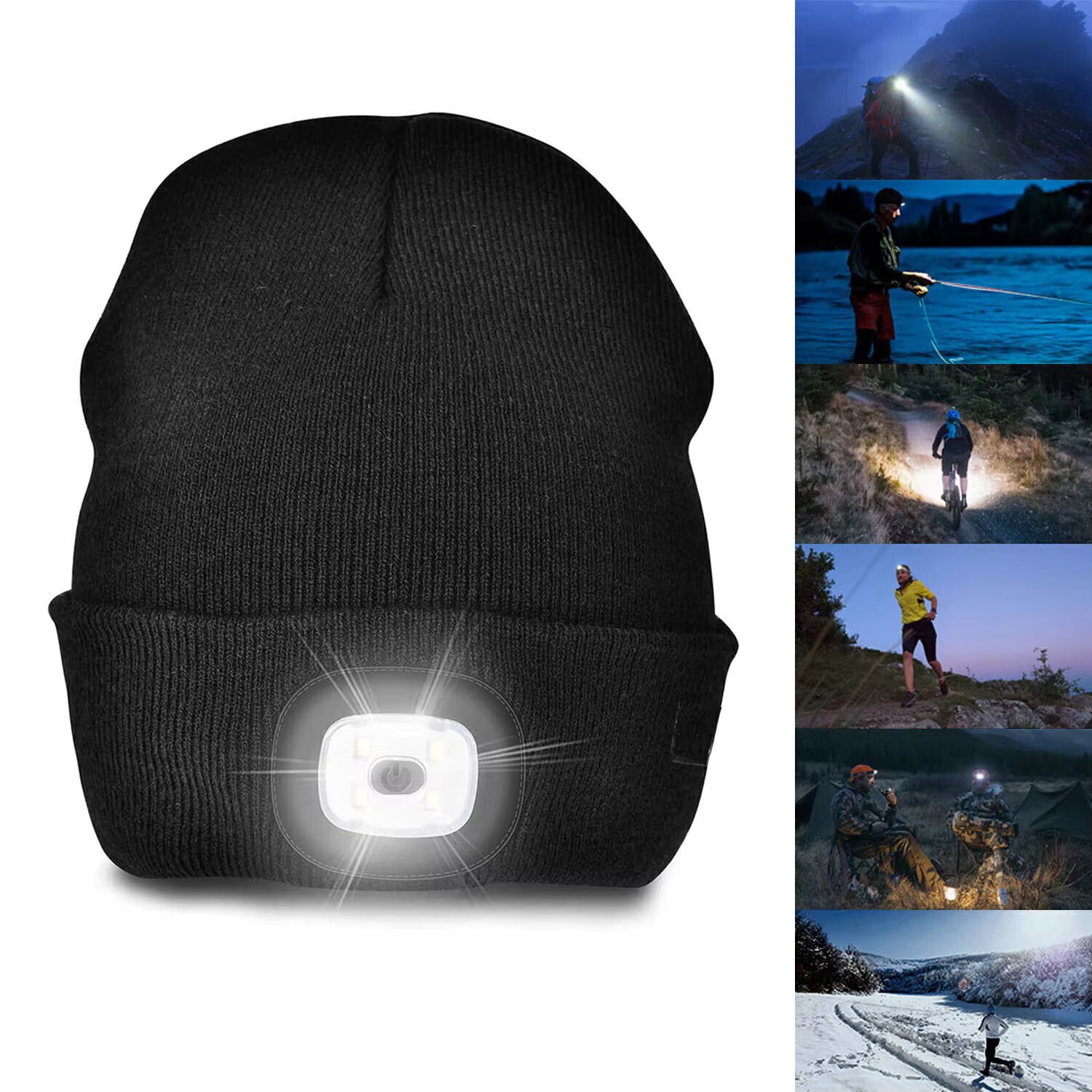 Beanie LED Hat Adults Hands Free Light Up Hats Head Torch Walking Mens Ladies UK
