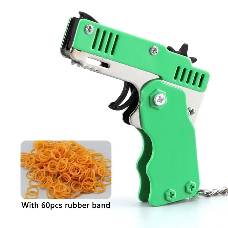 NEW 1PCS Mini keychain gun rubber band gun Toy Gun Shooting Pistol Alloy Kid Outdoor Party Folding metal gun gift boyfriend Gift