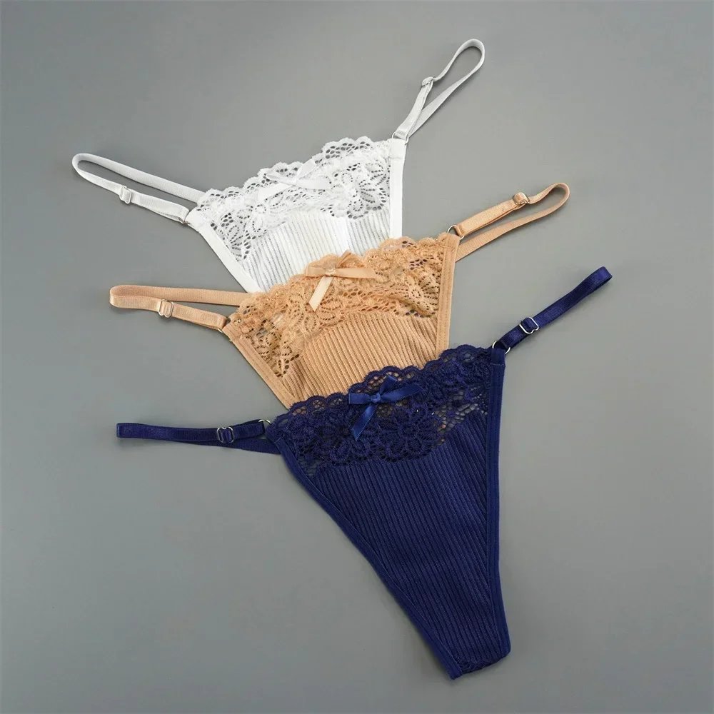 3 PCS/Set Thin Belt G String Women Plus Size Sexy T-Back Thong Adjustable Waist Lace Bikini Underwear Breathable Soft Intimates