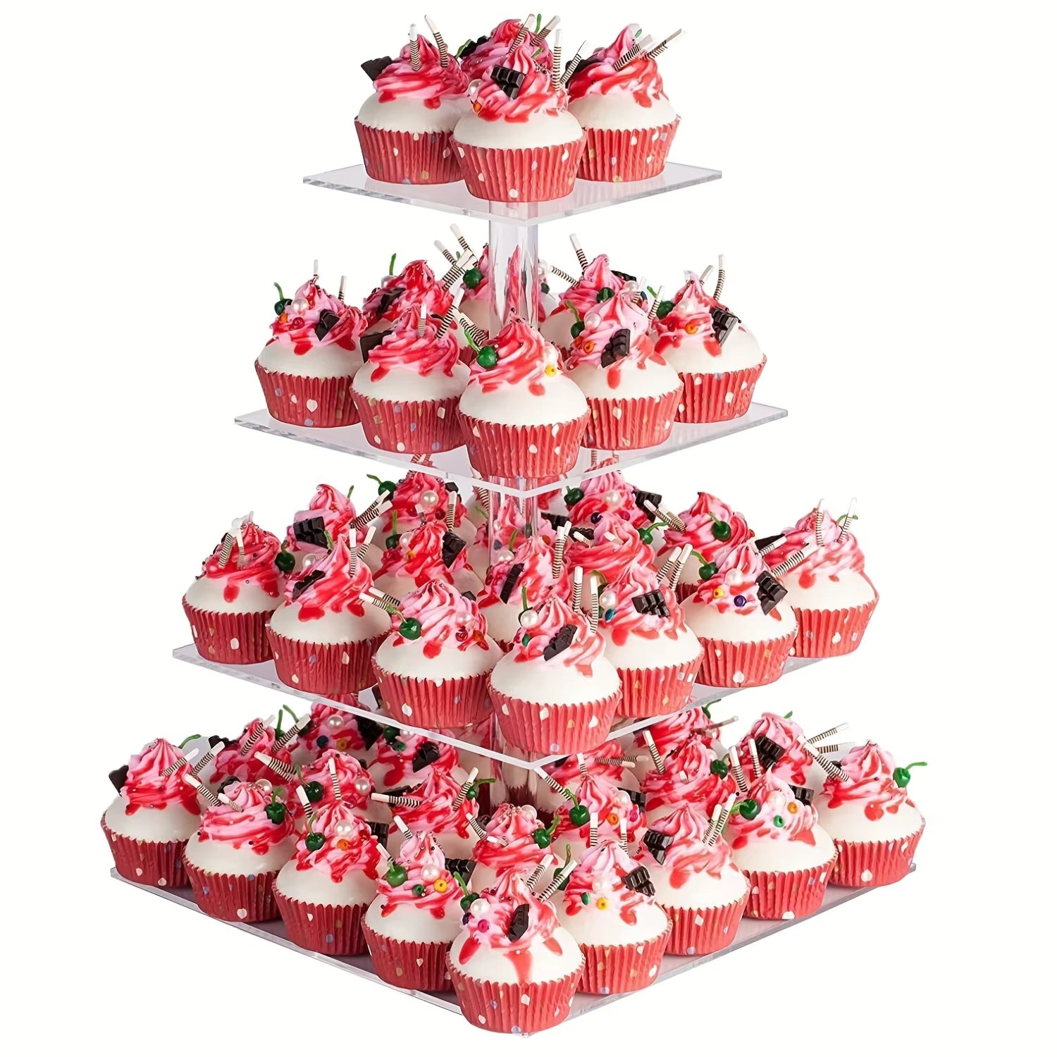 4-Tier Acrylic Cupcake Stand - Premium & Clear Display for 52 Cupcakes, Perfect Pastry Showpiece for Weddings, Birthdays & Parti