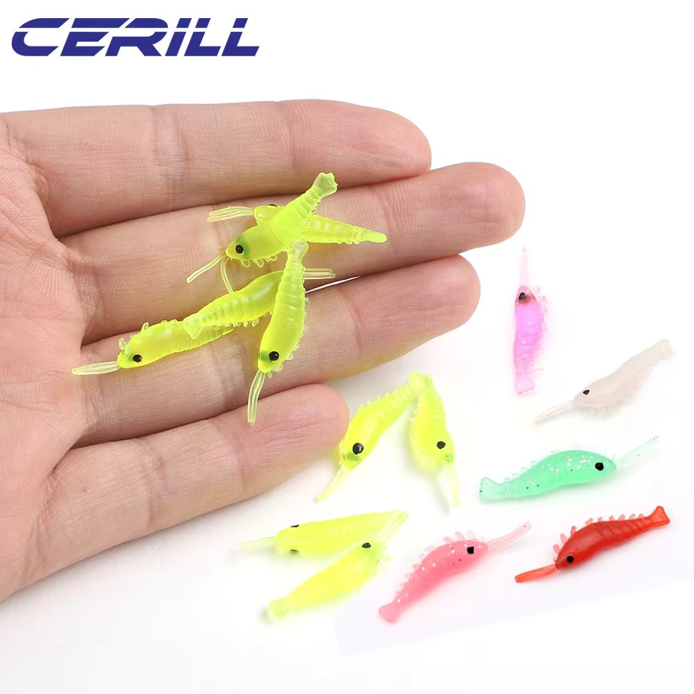 Cerill 100 PCS 3 cm 0.3 g Grass Shrimp Grub Bait Soft Fishing Lure Luminous Silicone Small Light Carp Bass Swimbait Fish Tackle