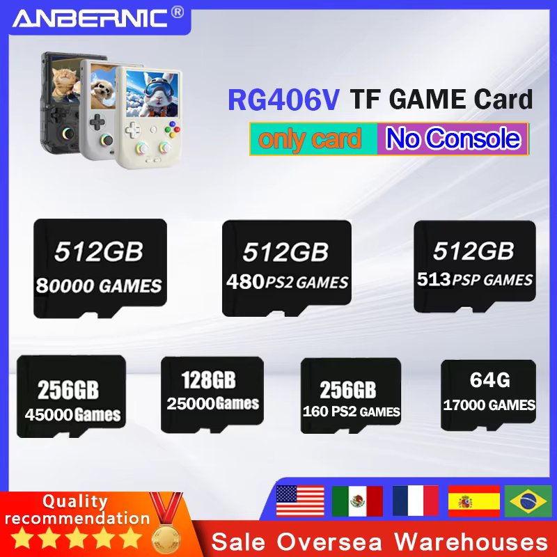 For ANBERNIC RG406V TF Card Game Card Video Game Consoles PSP  Pre-install Retro Games  RG 406V Memory Card 512G 80000 Game