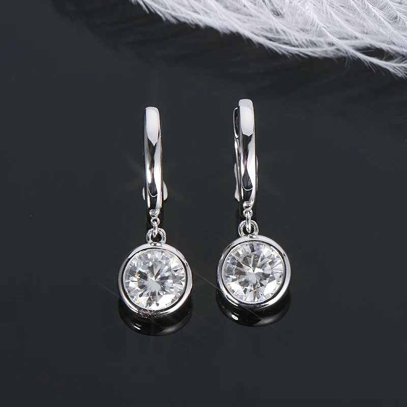 IOGOU 2023 Hoop Women's Earrings Huggies 6.5mm Real 2.0ct Moissanite Pendant Drop Earrings Silver 925 Original Certified Jewelry