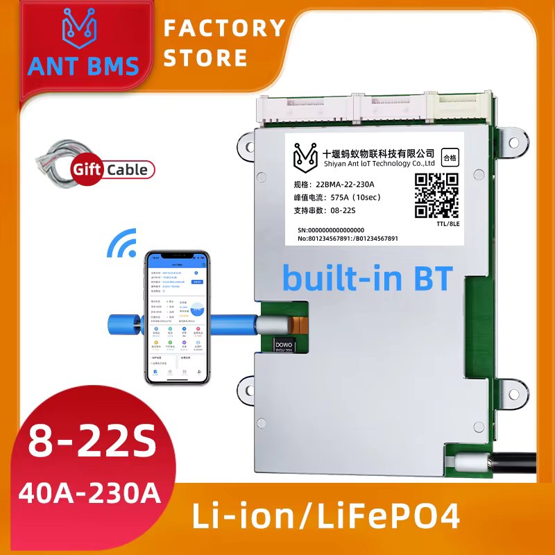 ANT BMS 8S to 22S 40A to 230A LiFePo4 smart bms 16S NCM LTO Battery 18650 Built-in Bluetooth Remote Monitor