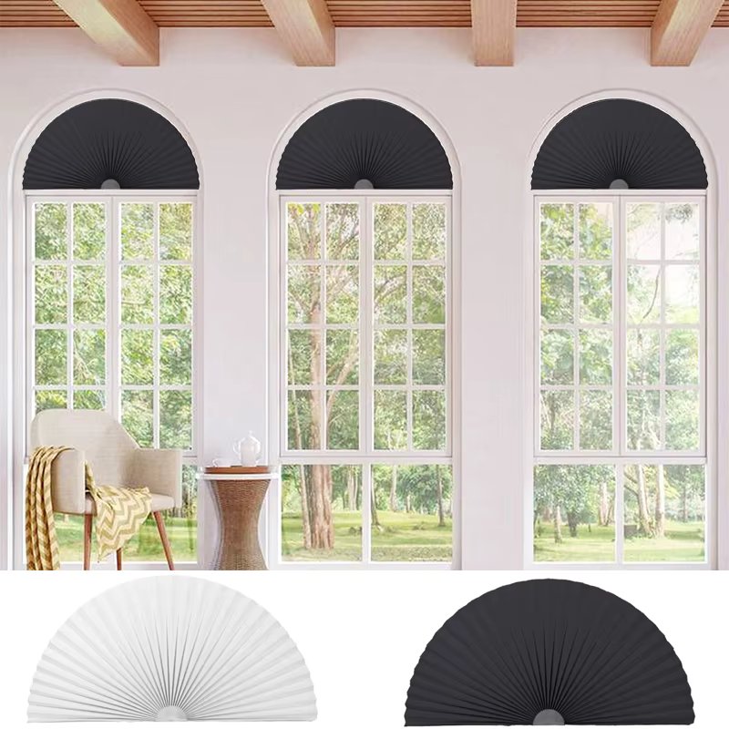 Simple Self-adhesive Pleated Blinds Non-Woven Arch Semi-Shading Blinds Curtains Window Shade Bedroom Living Room Balcony Decor