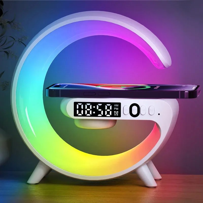 Mini RGB Atmosphere Light Wireless Charger Stand FM TF Bluetooth Speaker For iPhone Xiaomi Samsung Fast Charging Station Gift