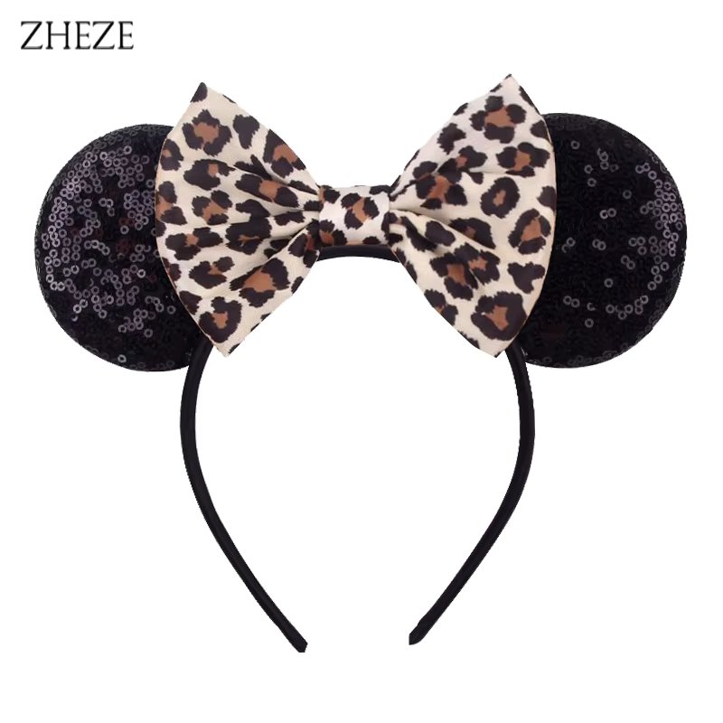 Fashion  Leopard Print 5"Bow Mouse Ears Headband For Girls Party Hairband Festival DIY Hair Accessories Femme Gift