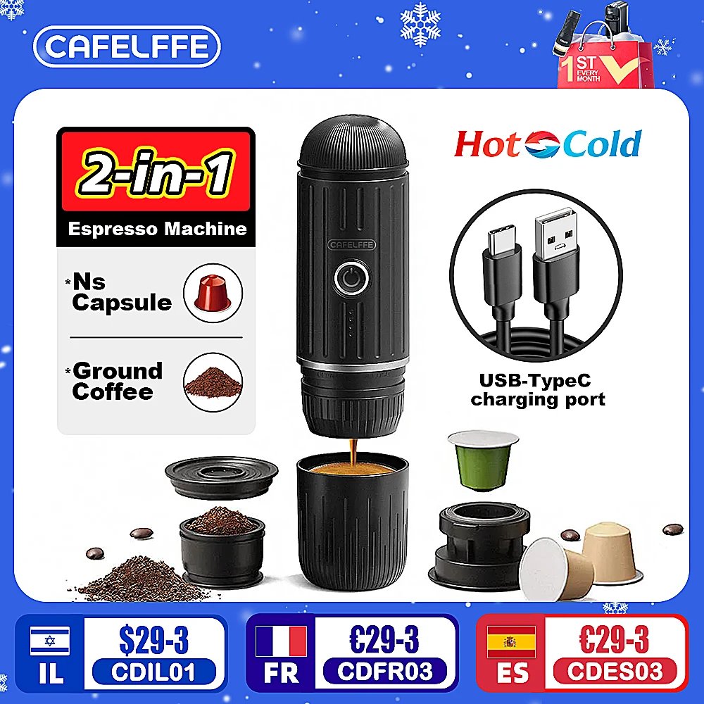Cafelffe Portable Coffee Machine Wireless Electric Espresso Maker Fit Nes Capsule & Coffee Powder Gift for Lover,dad,hiking camp