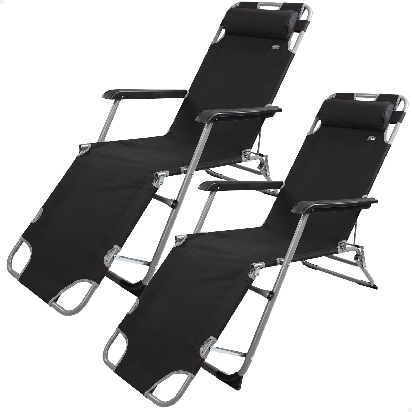 Pack 2 folding loungers garden 3 black positions c/Aktive cushion