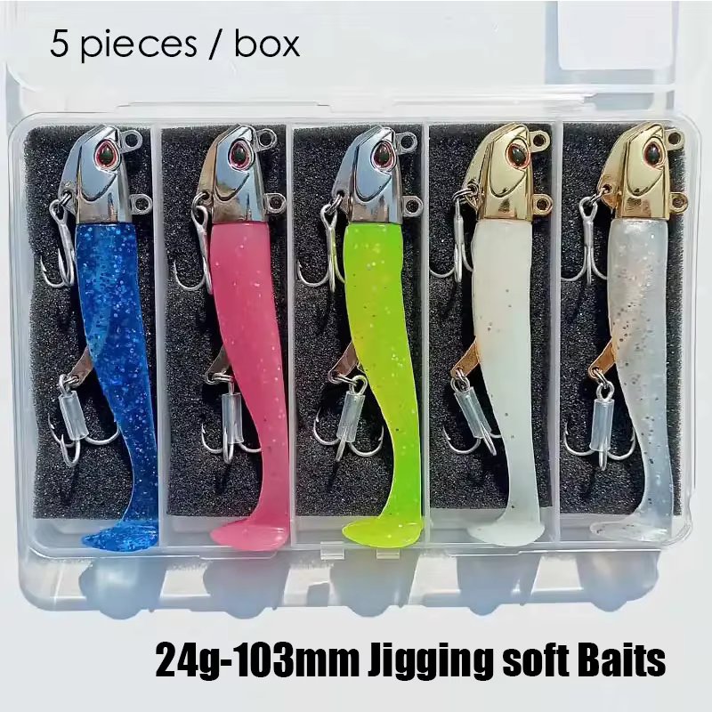 5pcs 24g/105mm Artificial soft Bait Lumious/Glow Mackerel Sea Bullet Bass Snapper Fishing Lure Wobblers Swimbait Jigging Baits