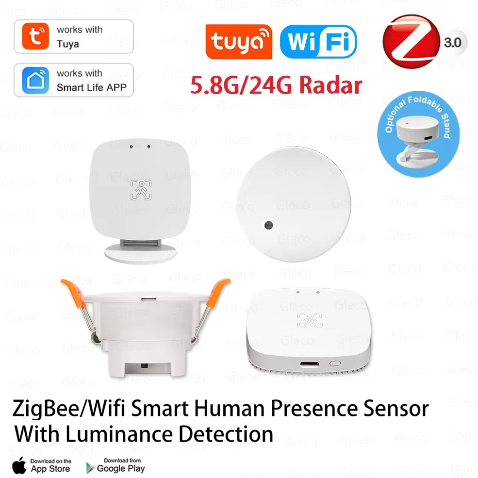 5.8G/24G ZigBee Wifi MmWave Human Presence Motion Sensor Detector With Luminance/Distance Detection Tuya Smart Home Automation