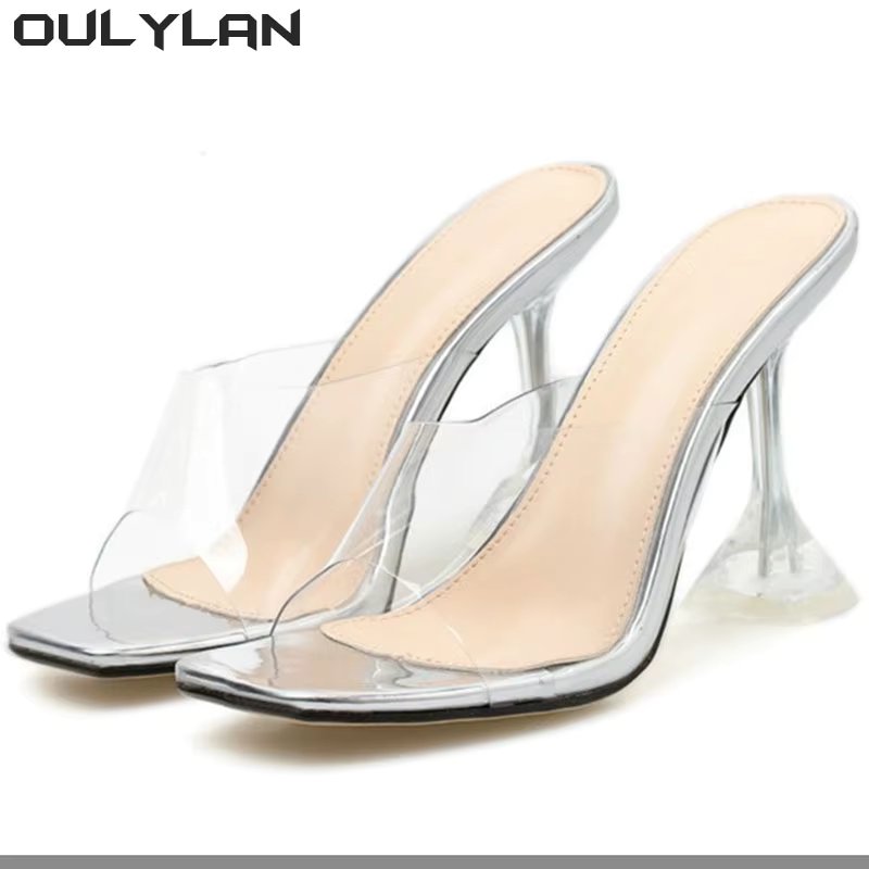 Oulylan 2024 New PVC Jelly Slippers Open Toed High Heels Women Transparent Heel Slippers Fashion Lady Shoes Sexy Slippers