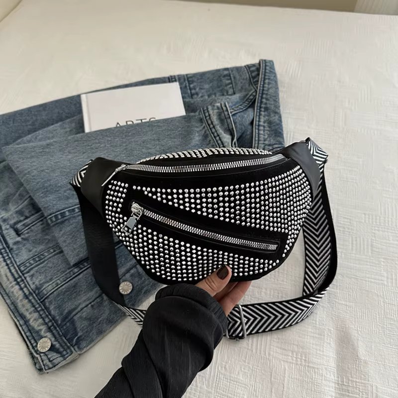 Fashion Rhinestone Studded Crossbody Bags For Ladies, Trendy Design Women's Shoulder Chest Bag For Halloween & Christmas Gifts