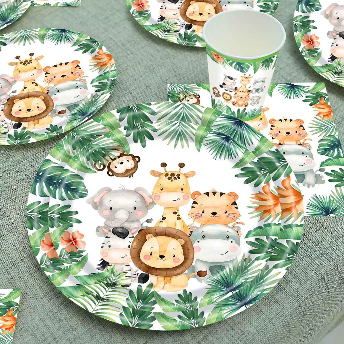 Forest Animal Tableware Jungle Safari Birthday Decoration Wild One 1st Bithday Party Supplies Paper Plates Cup Napkins