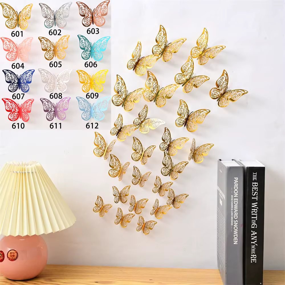 12PCS 3D Butterfly Wall Decals Stickers Hollow Butterflies Decal Butterflies Wall Art Decor For Wedding Party Home Decor Sticker