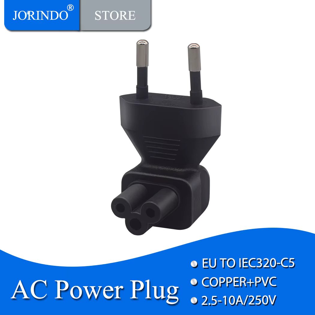 JORINDO EU TO IEC320 C5 Power conversion plug,European 2 Pin Male to IEC 320 C5 Right Angle Power adapter