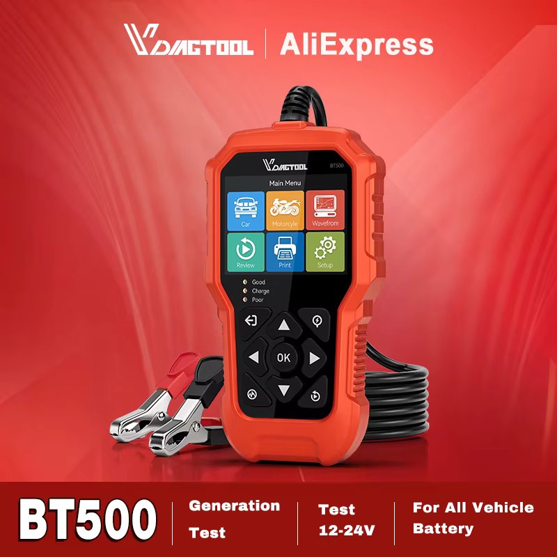 VDIAGTOOL BT500 6-24V Car Battery Tester 5-3000CCA Battery Load Tester Charging Cranking Test Tools for Car Truck Motorcycle
