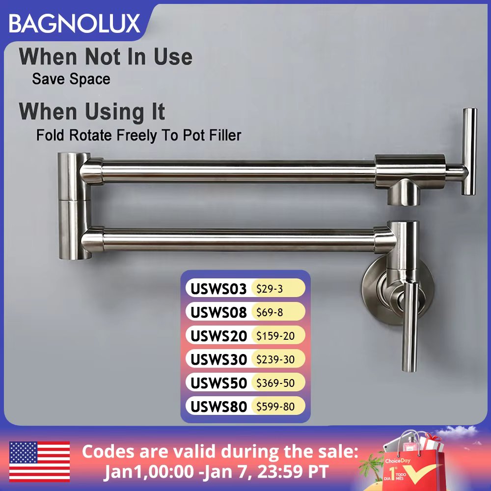 Black Brushed Chrome Brass Wall Mounted Pot Filler Faucet Swivel Folding Retractable Rotary Stretch Sink Tap Kitchen Faucet