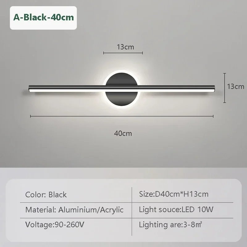 Modern LED Wall Lamps Mirror Light 40CM Black Gold Long Strip Light Bathroom Dressers Toilet Lamp Home Decor LED Lighting Lustre