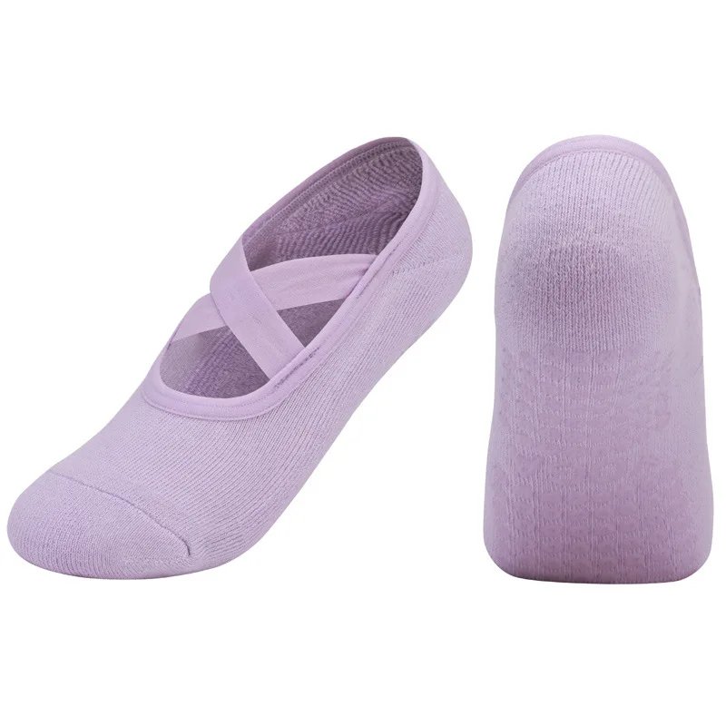 Women Breathable Towel Bottom Yoga Socks Silicone Non-Slip Bandage Pilates Sock Ladies Ballet Dance Fitness Workout Cotton Socks