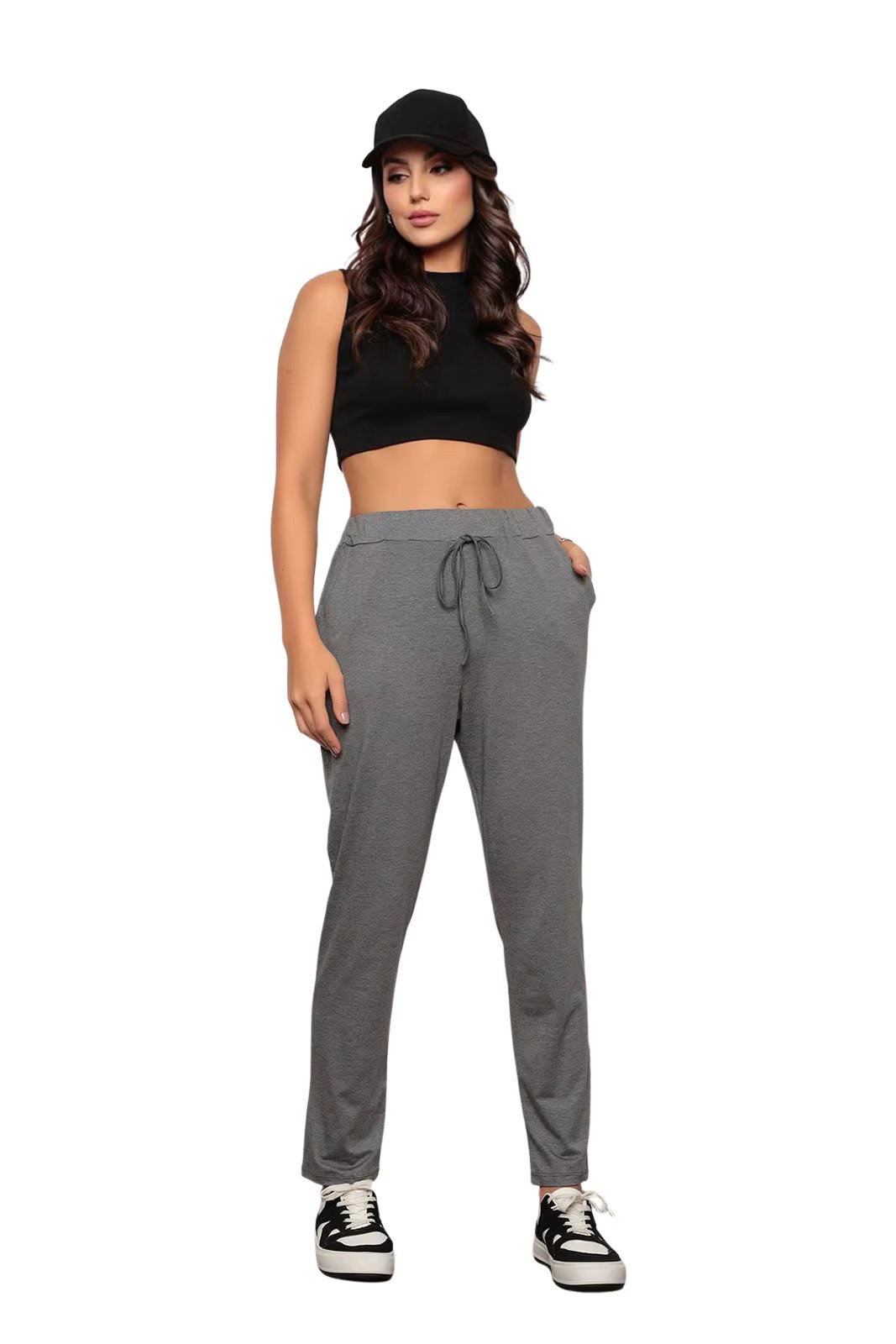 Women's Loose straight pants with elastic and gray tie