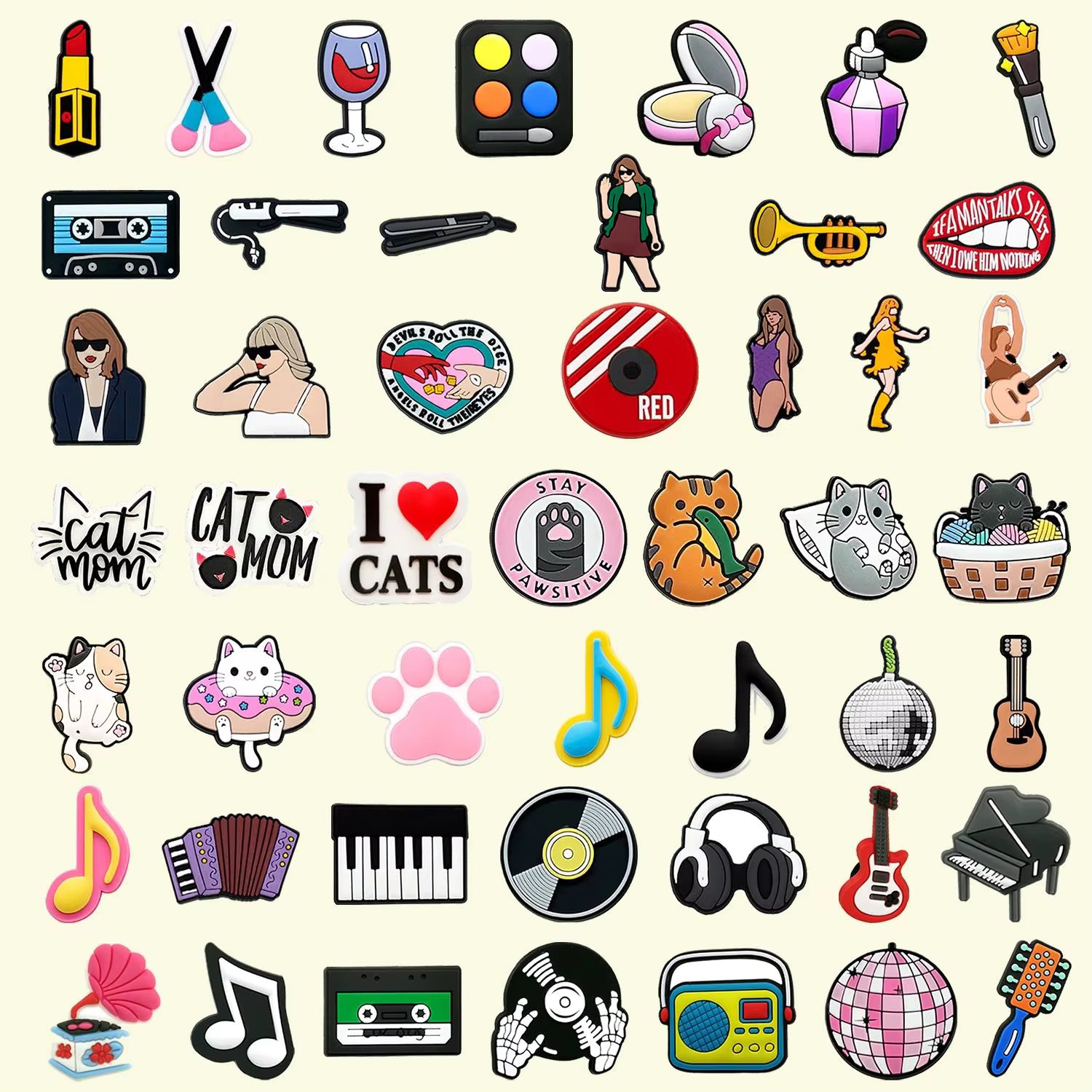 50pcs Fashion Hot Women Stars Clog Charm Popular Singer Shoe Charms for Sneakers Heart Lips Shoe Decorations Buckle for Women