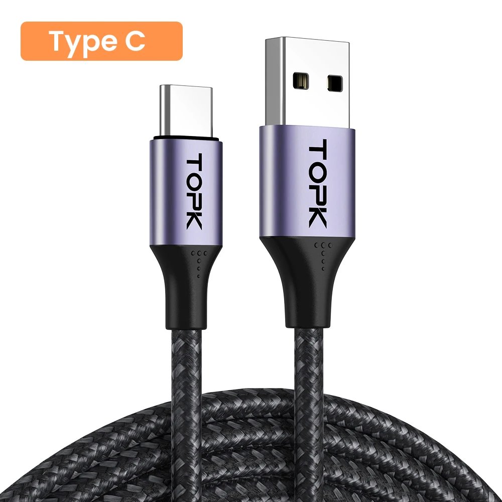 TOPK 3A Micro USB Type C Phone Charger Charging Cable Quick Charge Mobile Phone Cables Wire for Xiaomi Redmi Note 10 9