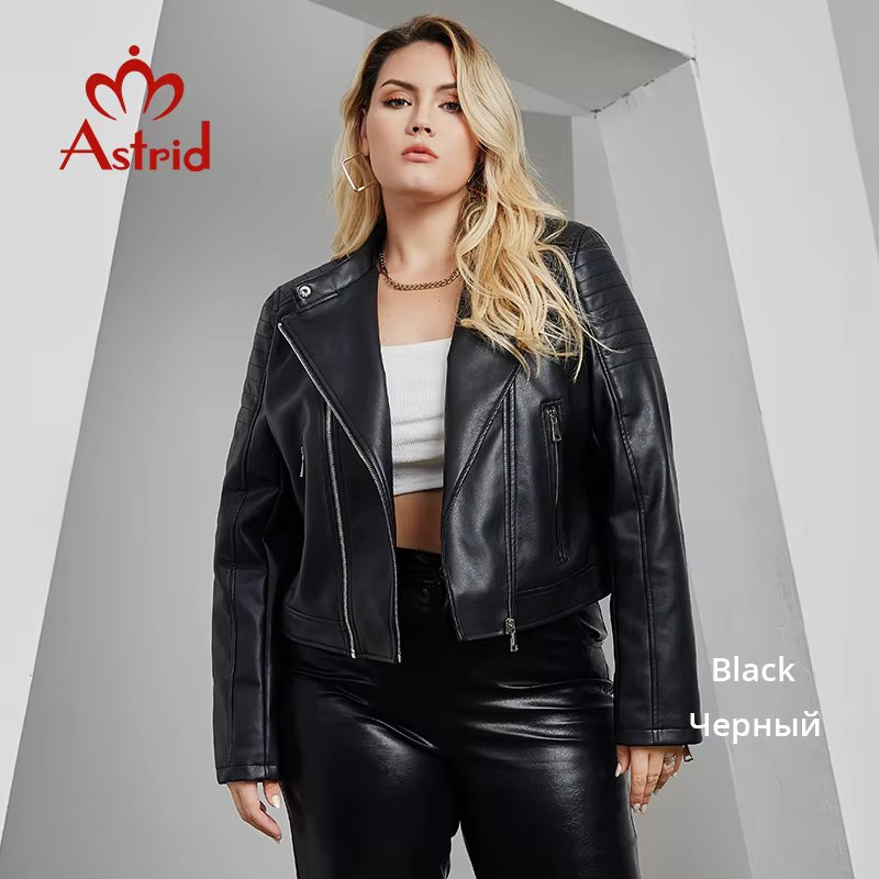 Astrid Short Faux Leather Jacket Women Lapel Slanted Zipper Loose Waterproof Trench Coat Plus Size Fashion PU Coat Streetwear