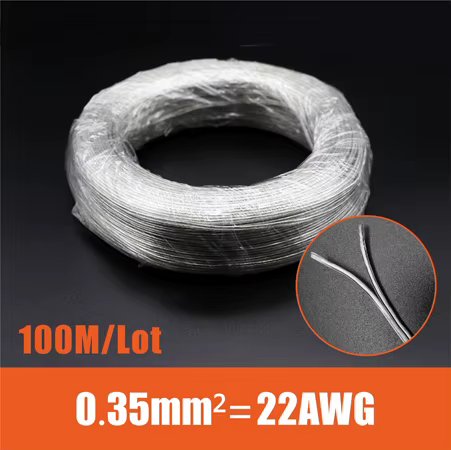 100M LED Neon Light Welding Silver 22/20/18AWG 2Pin Audio LED Lighting Electronic Toy Insulated Electric Wire Transparent Cable