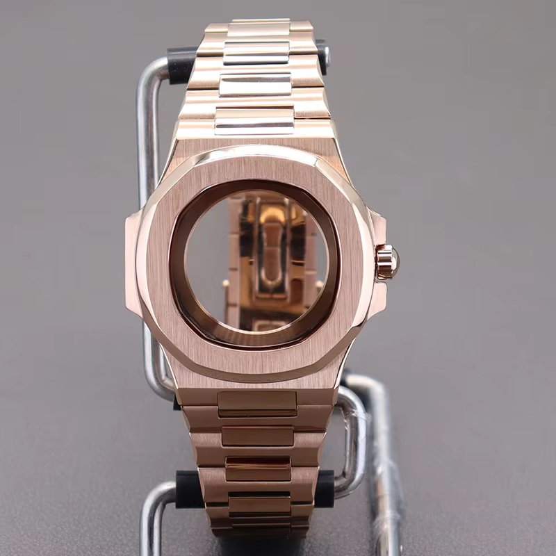 Rose Gold 40mm Watch Case Parts WatchBand For Modified Nautilus Seiko NH34 NH35 NH36 NH38 Movement 30.8mm Sapphire Crystal Glass