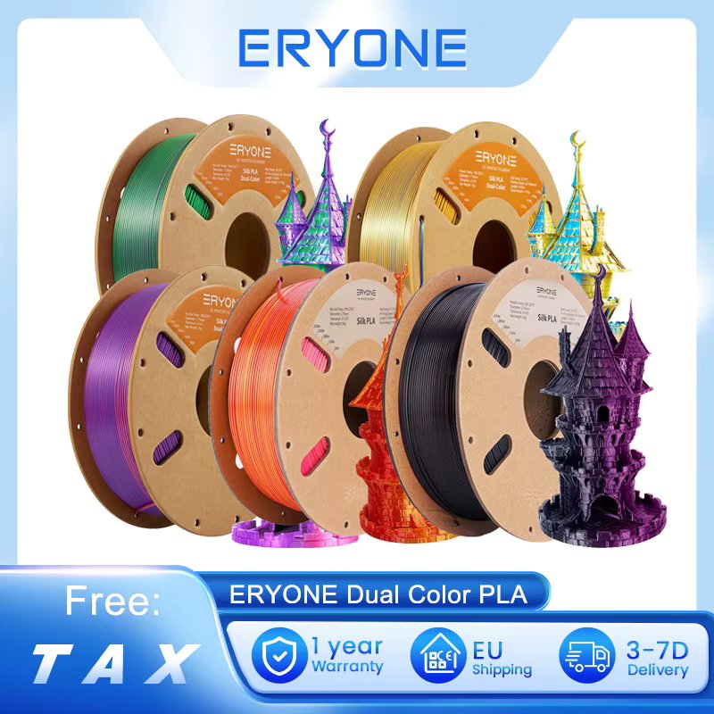 ERYONE Dual Color Silk PLA Filament 1kg 1.75mm Filament Diameter ±0.03mm Tolerance 30-100mm/s Printing Speed