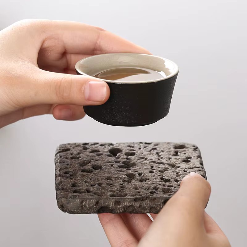 Tea Mat Cup Hold Coffee Placemat Drink Coaster Home Decor Nature Stone Durable Heat Resistant Volcanics Teapot Pad Table Teaset