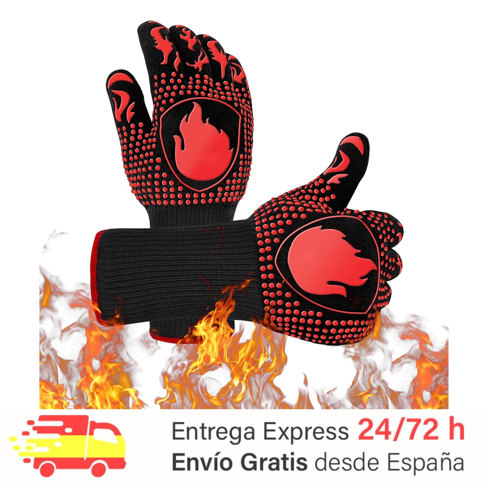 MAGIC SELECT BBQ Gloves, High Temperature Resistant Oven Mittens 800 ℃ / 1472 ℉ Non-slip Flexible Silicone Glove for Oven, Kitchen, Grill, BBQ, Fryer